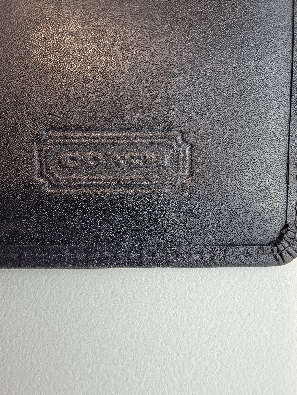 Vtg. Coach New York Trifold Checkbook Wallet Black Glove Leather Stamped Logo - Picture 3 of 10
